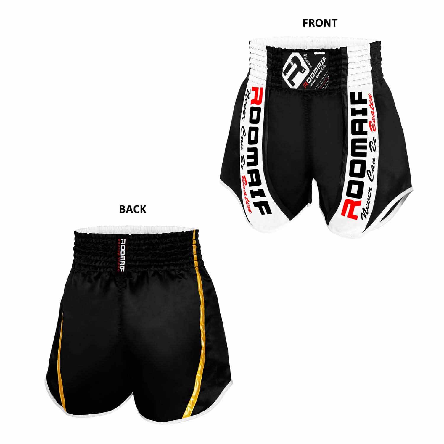 ROOMAIF VICTORY BOXING SHORTS (LADIES) BLACK/WHITE