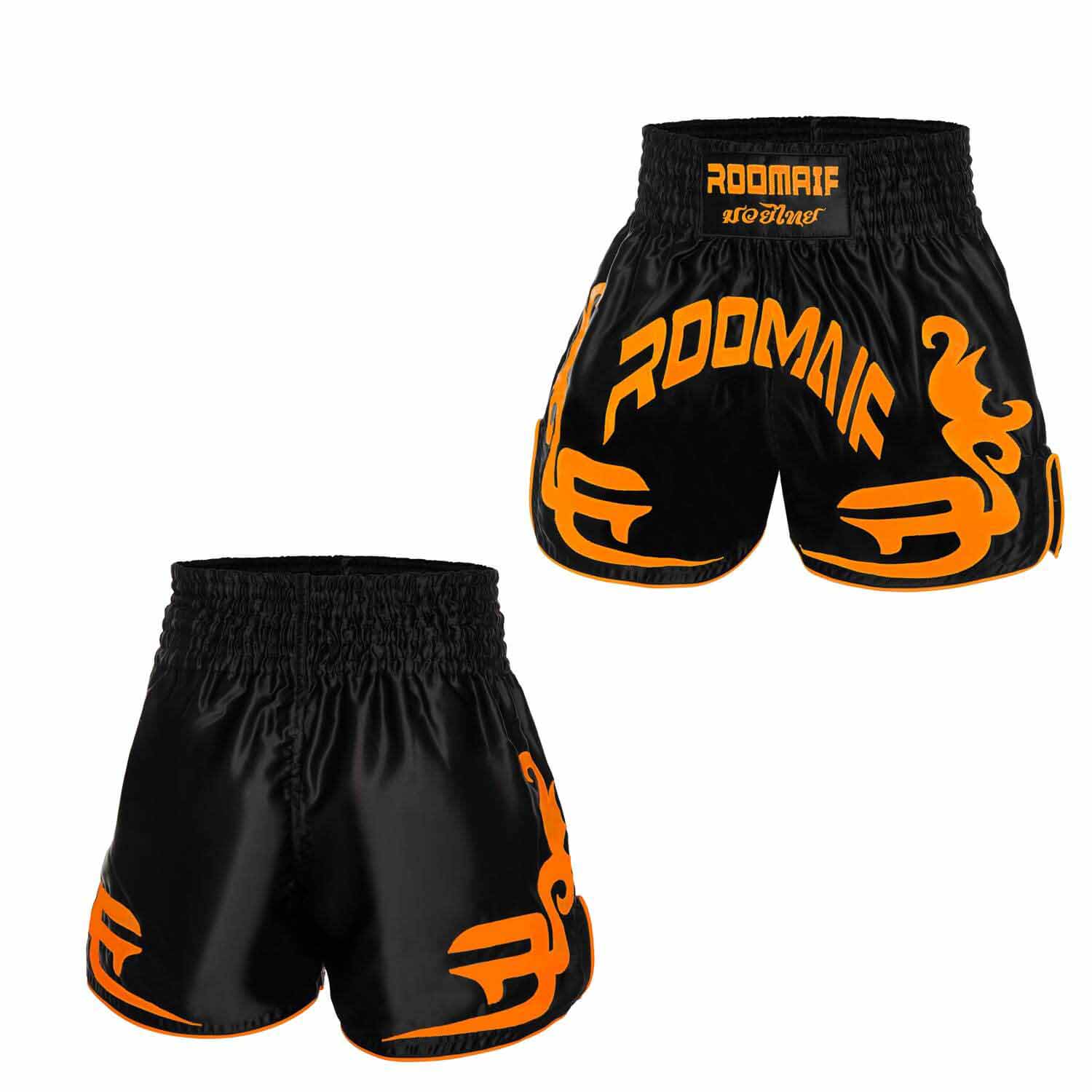 ROOMAIF RDIG MUAY THAI SHORTS BLACK/ORANGE