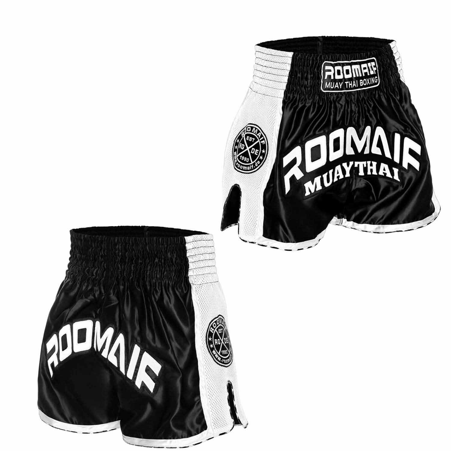 ROOMAIF VICTORY MUAY THAI SHORTS BLACK/WHITE
