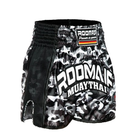 ROOMAIF CAMO MUAY THAI SHORTS BLACK/WHITE